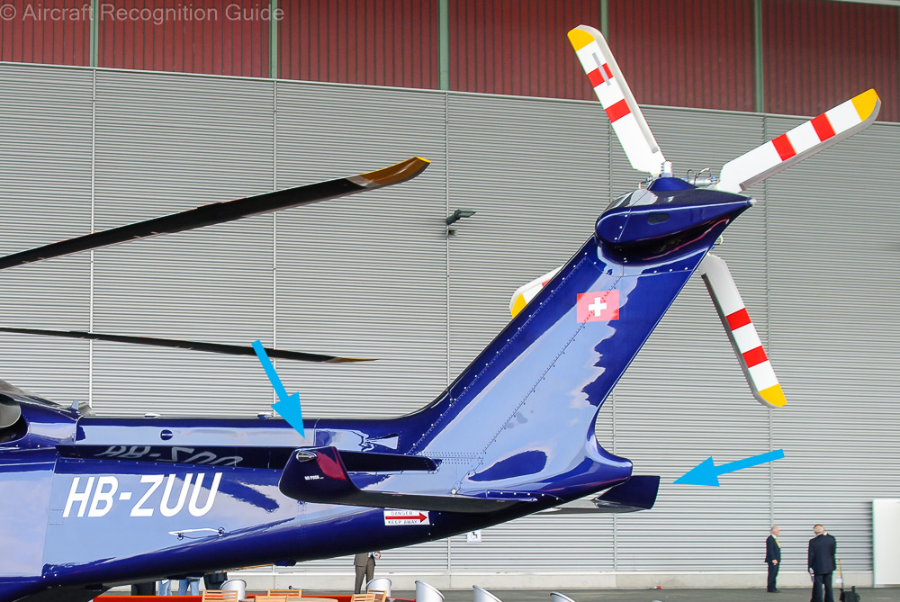 The bent-up tips of the horizontal stabilisers are the main recognition point of majority of the AW139 family. Image