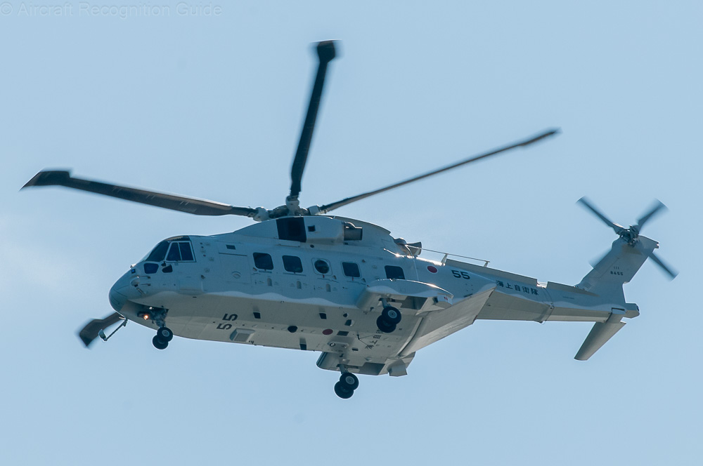 MCH-101 is the local designation of the Japanese navy AW101. It lacks many bumps other navy versions have, but there are two mirrors extending from the nose, to monitor the mine sweeping activities. Image