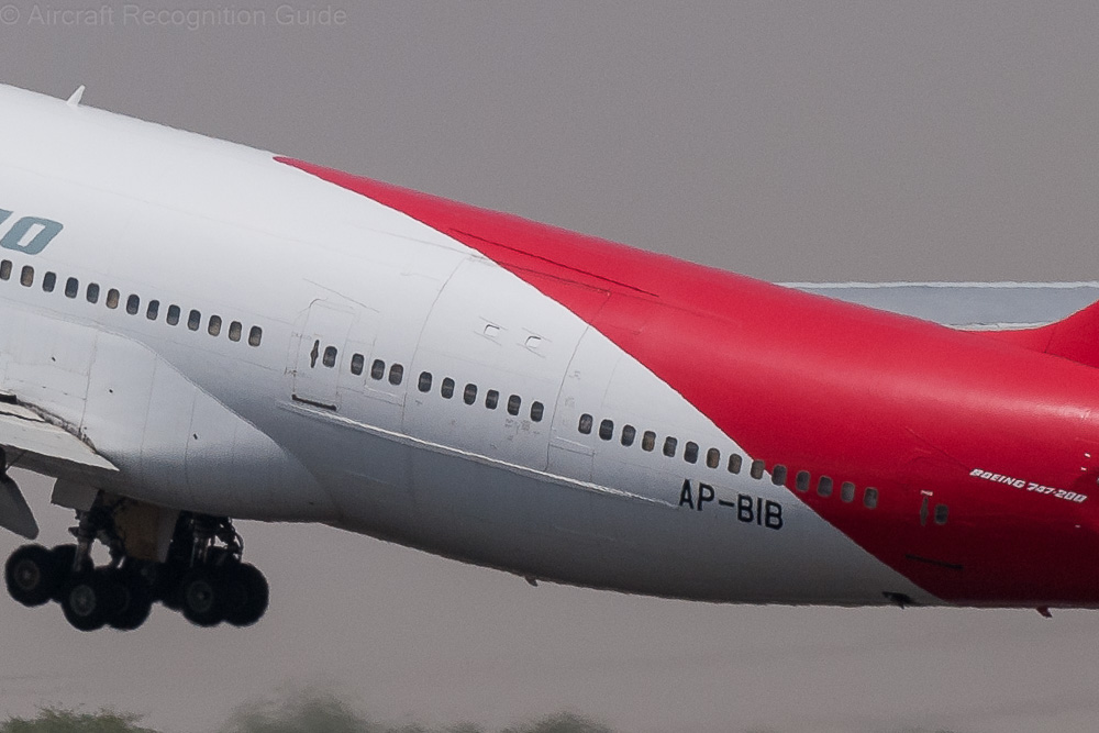 The large cargo door in the left rear fuselage of a Boeing 747-200BF converted passenger aircraft. Image