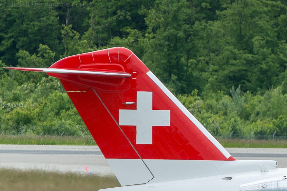 All Challenger 600 series have a simple vertical fin with straight edges and a short dorsal fin with an air intake at the front. Image