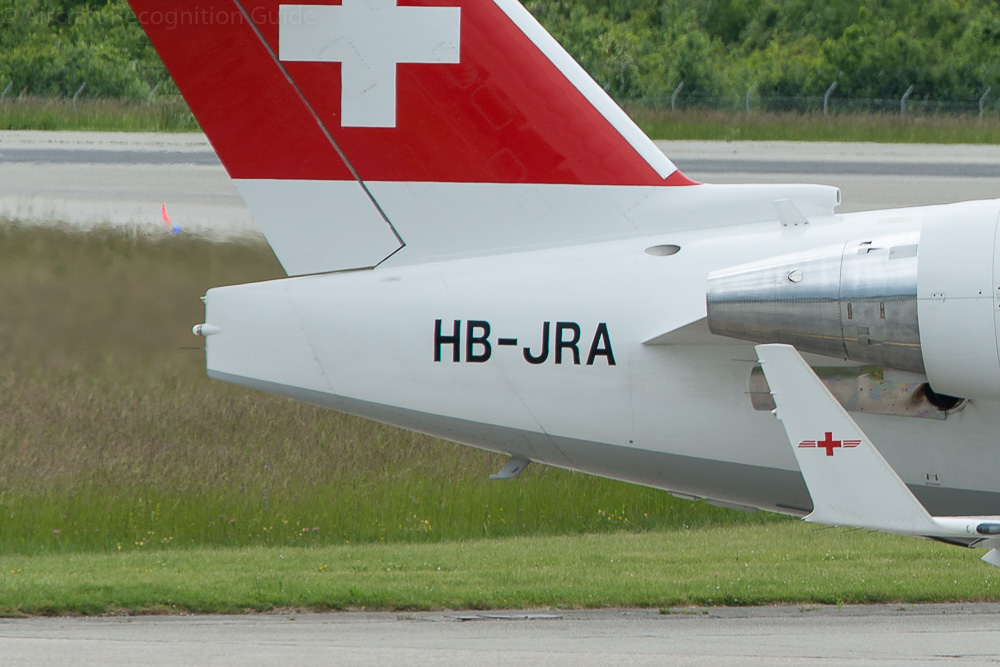 A detail photo of the square, more pointed tail cone of the Challenger 601-3R and 604. Image
