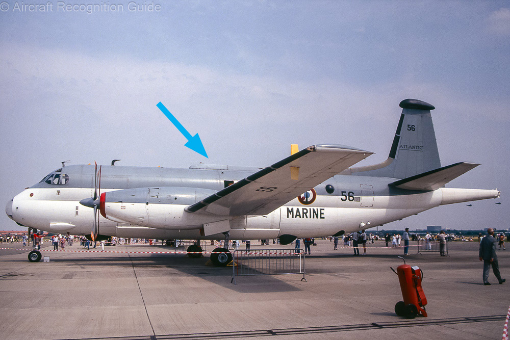 The arrow points to one feature of the original Atlantic and Atlantique: a dorsal spine over more than half of the fuselage. Image