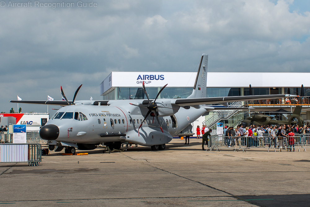 This Portugese C-295MPA has a radar nose, a bulge under the fuselage and a bar shaped antenna at the side of the fuselage. Image
