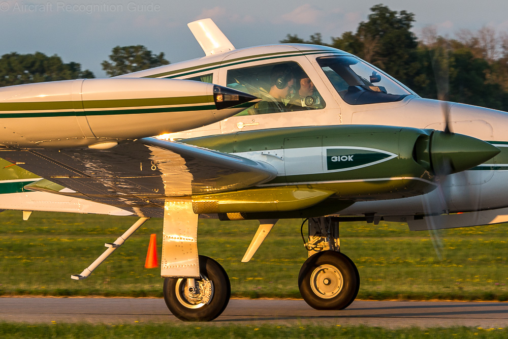 These nacelles are from the Cessna 310K, but they are the same as the 310I's and 310J's. Note the exhausts pipes under the wings and the rear extending beyond the wing's trailing edge. Image