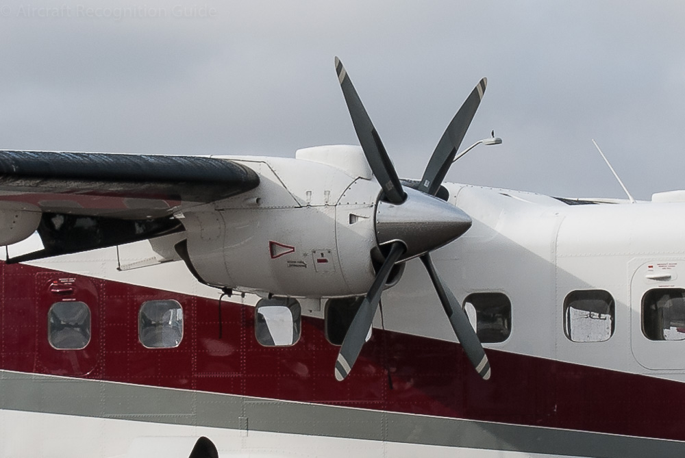 Detail photo of the small TPE331 nacelle of the Dornier 228. The original models all had four blade props. Image