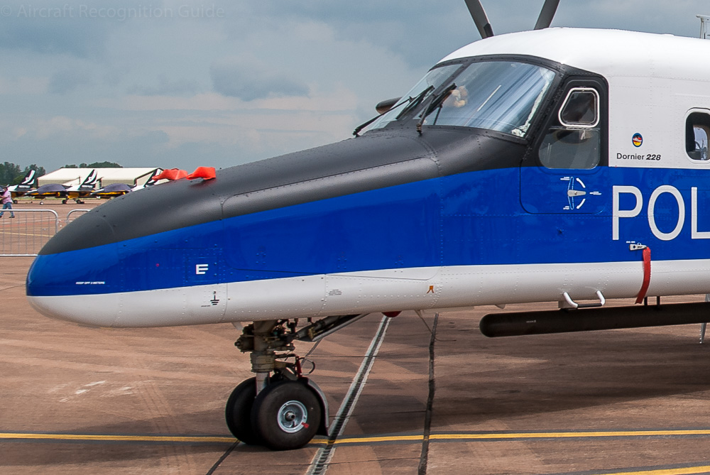 The Do228 has a long nose in which the two wheel nose gear retracts. Image