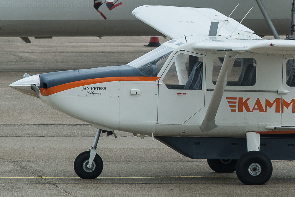 A detail of the streamlined nose shape of the GA8, showing the two-blade propeller. Image