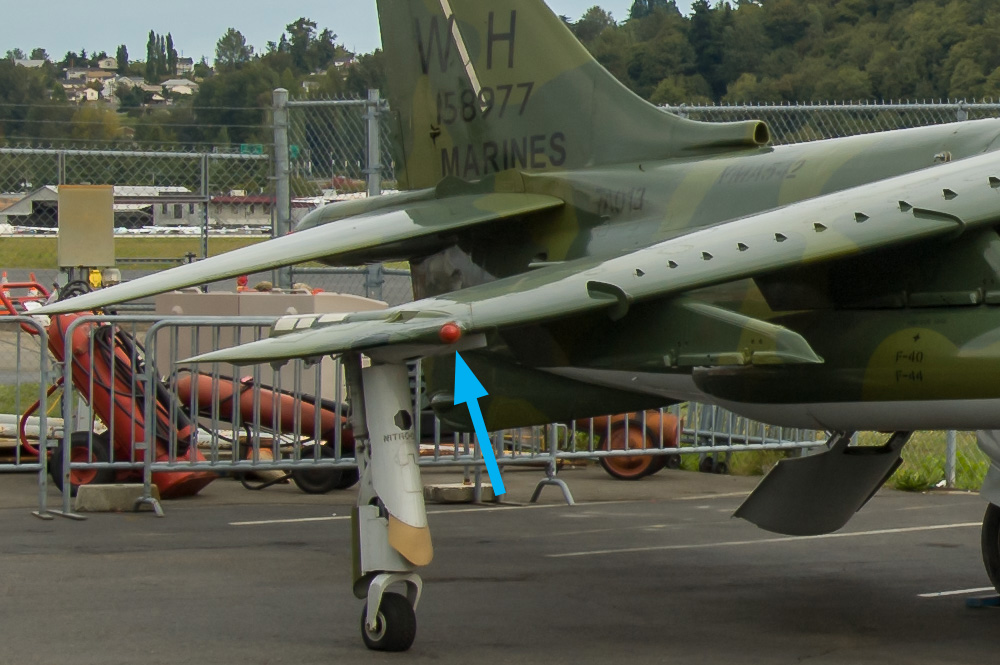 This detail photo shows the location of the wingtip antenna on the AV-8C. Image
