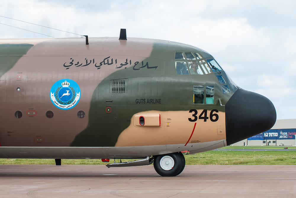 Many cockpit windows, including two at the crew's feet, and the short nose gear are easy recognition points of the Lockheed Hercules. Image