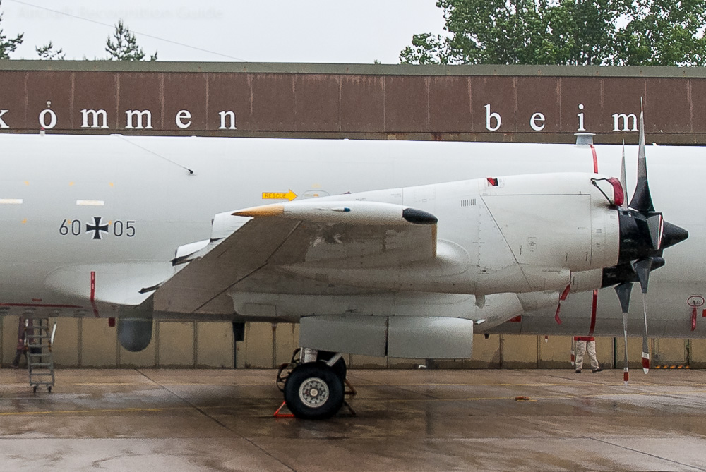 The Orion has the same engines as the Electra, with the air intakes above the spinners and exhausts above the wing's trailing edge. Image