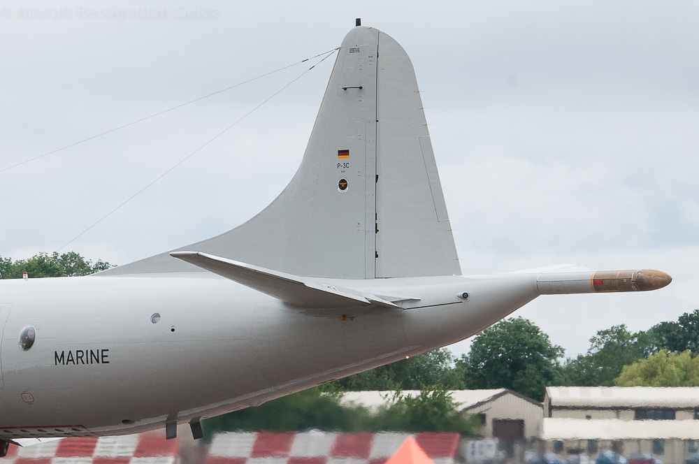 The tail of the P-3 is basically the same as on the L-188, but with a different tail cone. Most have a long MAD boom like seen here, although different shapes are possible. Image