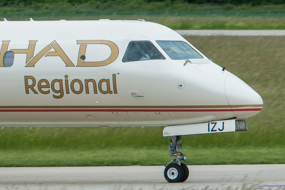 The nose of the Saabs is quite similar as that of the DHC-8, but with higher cockpit windows a longer nose landing gear. Image