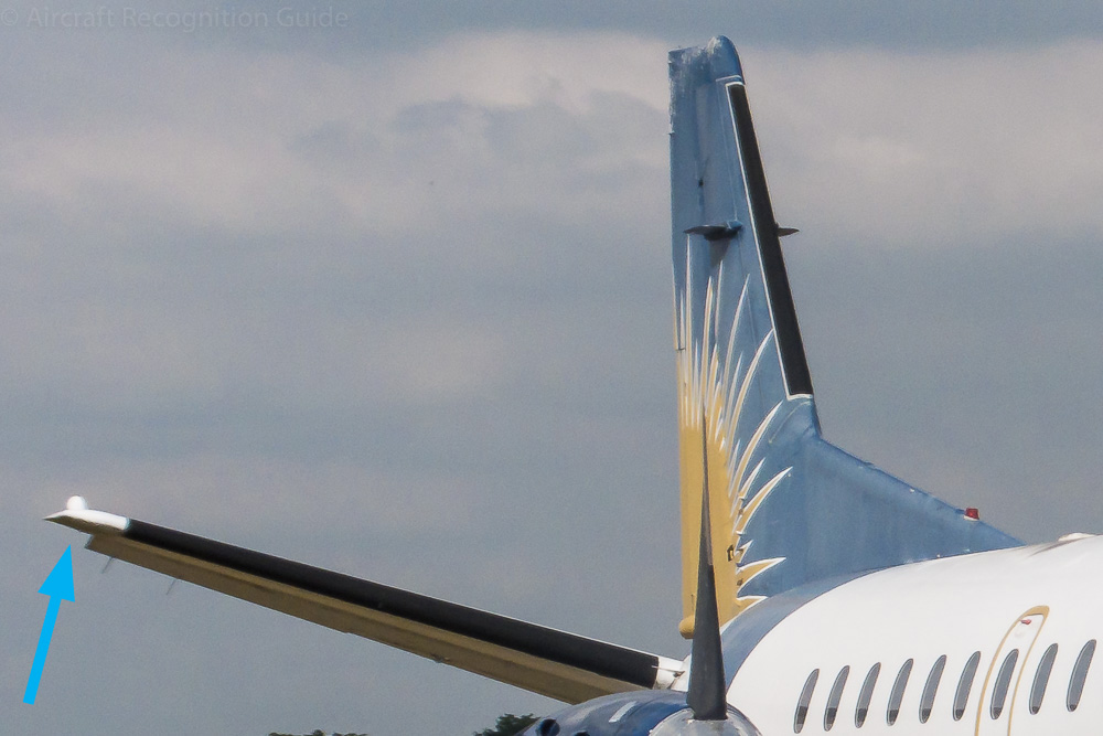 This detail of the tail of the Saab 340A shows the small space between the outer edge of the elevator and the tip of the stabiliser. Image