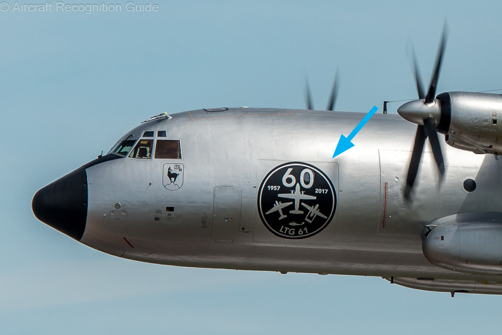 One of the key features of the early C-160s is the large cargo door in the left forward fuselage. It is hard to see though. Image