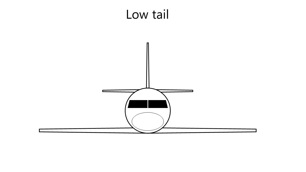 Low: horizontal stabilisers are attached to rear fuselage. Image